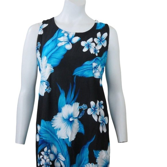 Vintage Unity Trading Hawaii Blue Floral Dress M Sleeveless Muu Muu New Old Stoc - Picture 1 of 12
